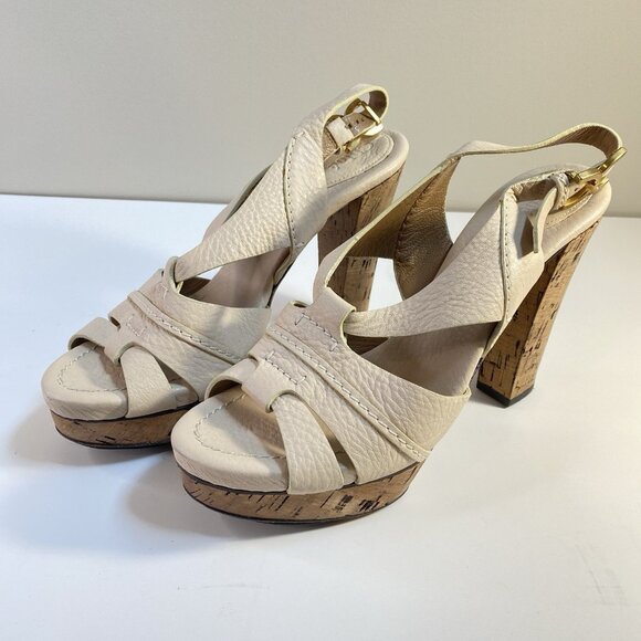 Chloe Cream Leather Renna Cork Sandals Size 39.5 - Picture 1 of 12